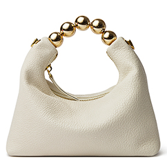 Small Top Handle Clutch Bag Women Designer Goatskin Crossbody Purse With Pearl Handle And Detachable Metal Chain