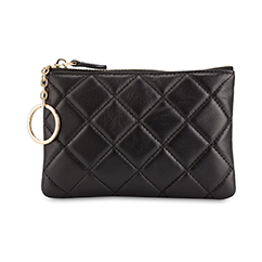 Soft Lambskin Leather Coin Purse Small Quilted RFID Blocking Top Zipper Wallet With Key Chain